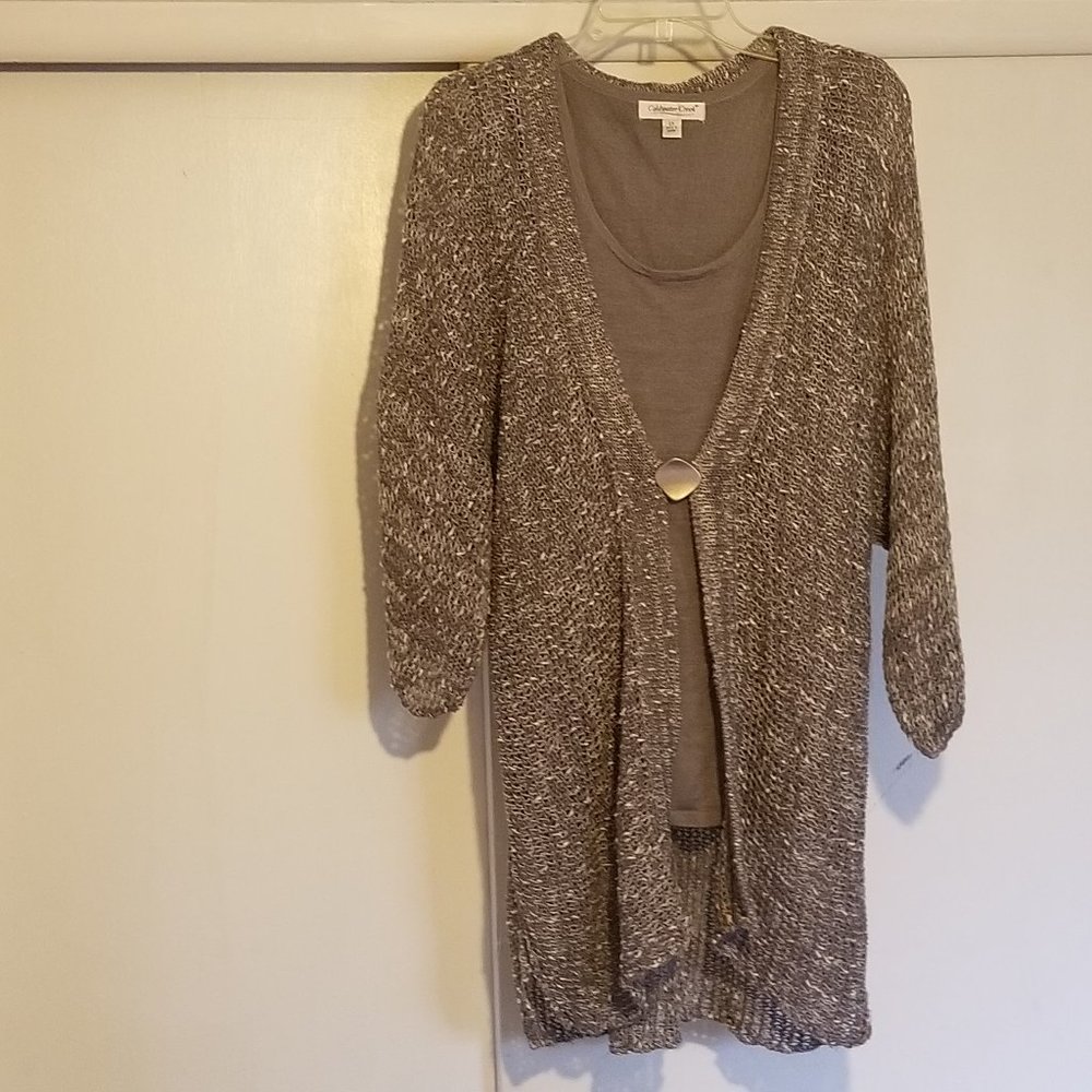 Light Brown Knit Cardigan and Vest with Silver Button Embellishment